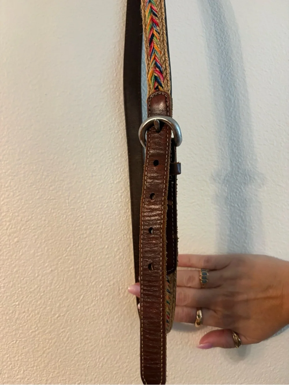 Woven Multicolor Leather-Trim Belt